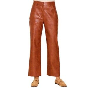 Skies Are Blue Camel Vegan-leather Straight Leg Pants M Embossed